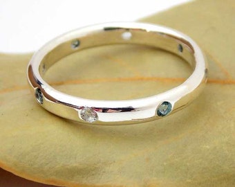 Multistone Band with 8 Stones: silver ring, sterling silver ring, dainty ring, mother's ring, birthstone ring, stacking ring, flush set