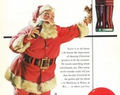 Items similar to Vintage Christmas Coke Ad - 1954 Santa Claus with Bag ...