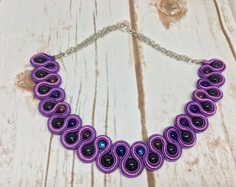Free shipping!!! Soutache necklace, Choker necklace, Soutache jewelry, Soutache embroidery, Purple necklace, Gift for her, Gift ideas