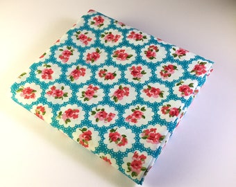 Turquoise Floral Cotton Poplin Fabric, Dress Fabric, Quilting Fabric, Quilting Cotton,Patchwork Fabric,100% Cotton - Half Metre