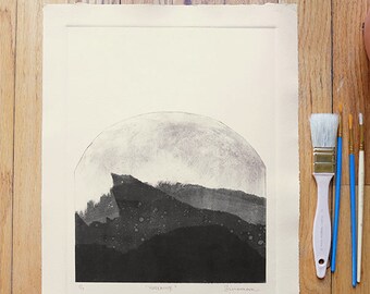 ORIGINAL MONOTYPE, Yosemite inspired monotype, 11" x 13.5"