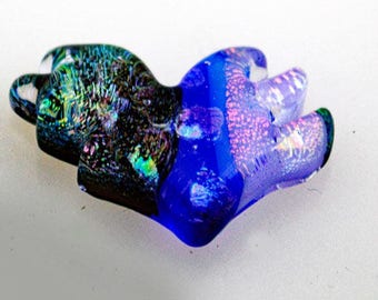 Heart Cabochon, Dichroic Heart Cabochon, Winged Heart Cabochon, Moasic Glass Tile, Handmade Tile, Dichroic CAB
