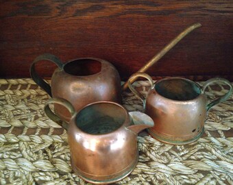 Vintage Copper Coffee/ Tea Pot, Creamer Cup, and Sugar Bowl