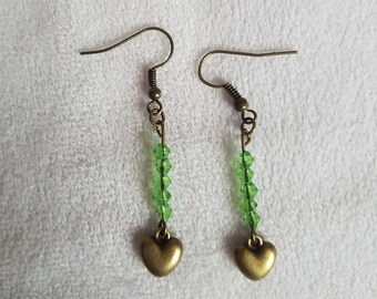Green Puffed Heart Earrings