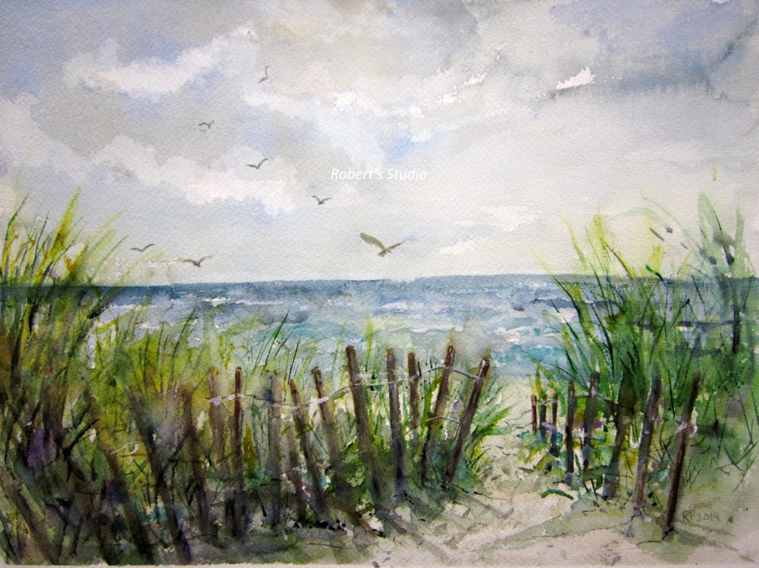 Beachscape Print Of Original Watercolor Landscape Painting