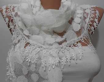 Mothers Day Gift For Her Lace Scarf White Scarf Fashion Accessories Lightweight Scarf Gift White Wedding Scarf Gift For Mom Holiday