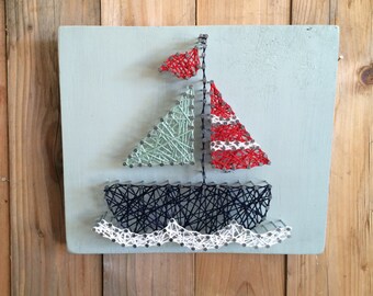 Sailboat String Art, Sailboat Decor, Nautical String Art, Nautical Decor, Sailing String Art, Nautical Nursery Decor, Boys Room Decor