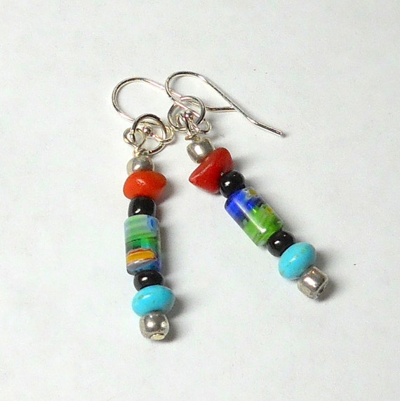 Items similar to Multi color earrings, drop earrings beaded earrings, handmade sterling silver