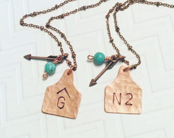 Cattle Brand Necklace - Ranch Brand Necklace - Ear Tag Necklace - Rustic Necklace - Gift For Her - Copper Cow Tag Necklace