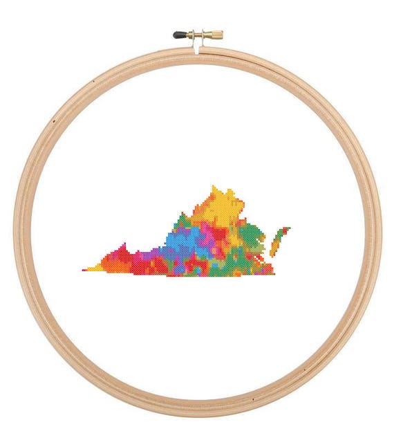 Virginia Map Cross Stitch Pattern colorful modern cross stitch