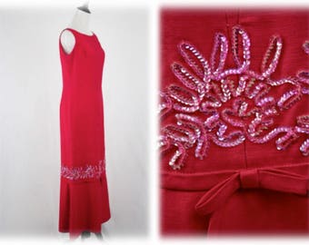1960s Emma Domb Pink Party Dress Long Maxi Beaded