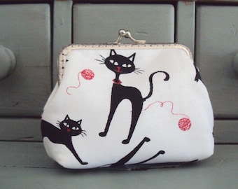 Black cat purse, cat coin purse, cat lovers gift