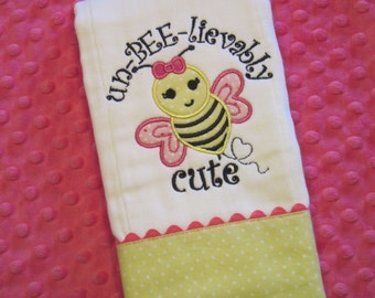 Sweet Baby Girl Un-BEE-lievably Cute BUMBLEBEE Burp Cloth