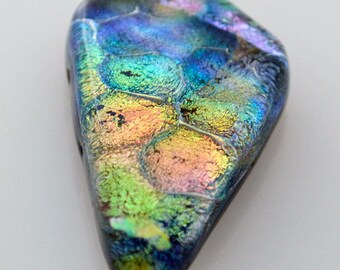 Dichroic Cabochon, Jewelry Cabochon, Fused Glass Cabochon, 20 mm x 36 mm, Freeformed Cabochon, Decorative Tile, Handmade Mosaic Tile
