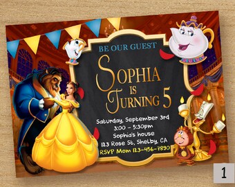 Beauty And The Beast Invite, Beauty Birthday Party Invitation, Beauty Beast Printable Party Card, Disney Beauty, Princess Belle Invitation