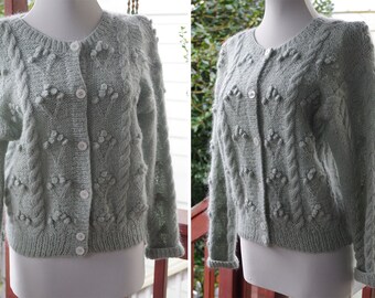 SEAFOAM 1980's 90's does 50's Vintage Pale Grey Blue Super Soft Textured Mohair Knit Cardigan Sweater // size Small Med // by Liz Claibornee