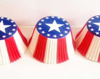 Stars & Stripes Muffin Cases - 48 USA Print Paper Cupcake Cases in a Pod - America, 4th July, Party