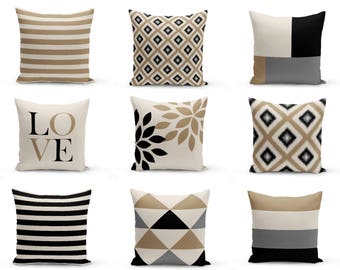 Neutral Throw Pillow Covers Taupe Beige Black Grey