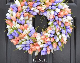 SPRING WREATH SALE Spring Wreath- Tulip Spring Wreath- Summer Wreath- Custom Summer Door Wreath