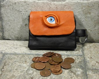 Zippered Coin Purse Orange Black Leather Change Purse Monster Face Pouch Key Ring Harry Potter Labyrinth 9