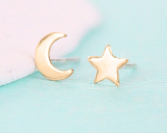 Celestial Star and Moon Earrings - Mix n' Match - Gold or Silver Stud Earrings