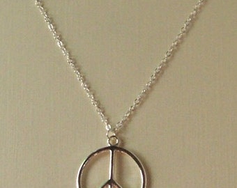 Silver Peace Sign Necklace , CND Necklace , Retro Necklace , Hippie Jewelry , 60s , Vintage Inspired , Handmade Jewelry , Gift