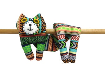 Flat Cat, Hot Cold Rice Bag, Microwave Neck Wrap, Rice Heating Pad, Hot Cold Therapy Pack, Yellow Orange Blue Green Black Brown Stripes #2
