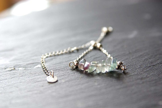 Fluorite Bar Bracelet or Anklet 925 Sterling Silver, Zodiac birthstone Bracelet, Fluorite jewelry, Fluorite Beads Anklet Gift for Her