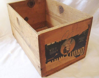 Large fruit box, wood crate, vintage box, wood bin, storage box, mid century, distressed rustic box