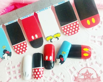 Mickey Mouse black red one set of Full Nail polish strips wraps stickers ~QJ-1043