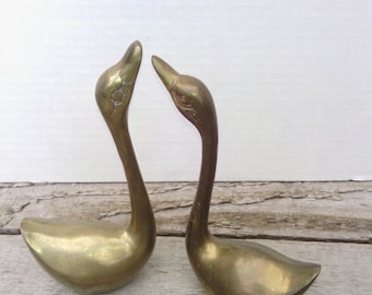 Vintage Solid Brass Mid Century Swans