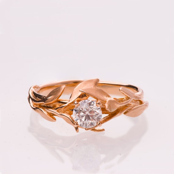  Leaves  Engagement  Ring  14K Rose  Gold  and Diamond engagement 