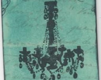 Chandelier Silhouette Unmounted rubber stamp zne mixed media collage