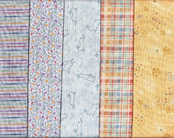 Tissu patchwork / 5 grands coupons pour bébé, bleus et jaunes/ Prix réduit-Assortiment, lot de coupons coton