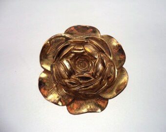 Signed Miriam Haskell Gold Peony Flower Brooch Large Gold Plated Collectible