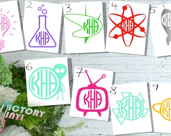 free shipping--SPACE SCIENCE MONOGRAM vinyl decals for back to school | nerdy decals | science stickers