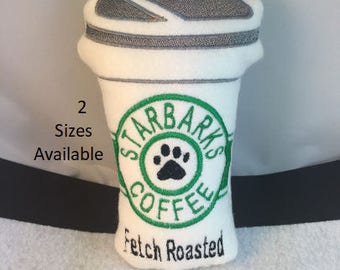 Dog Toy Stuffed Starbarks Squeaky Coffee Cup 2 Sizes non-pill Fleece Fabric Puppy Toy Handmade Pet Gift Pet Pampered Pup Treat Grande Venti