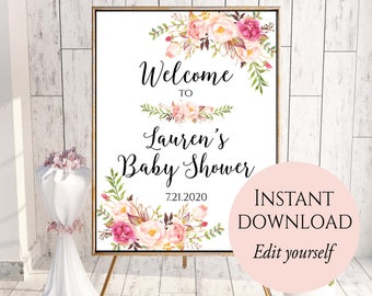 Welcome To Baby Shower, Baby Shower Welcome Sign Template, Baby Shower Sign, Printable Welcome Sign, Welcome Sign, Boho Chic Signs, C1