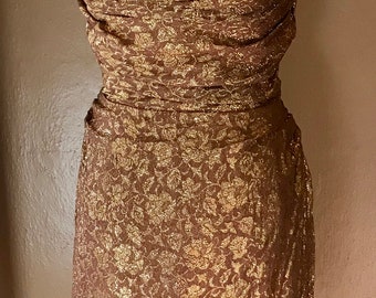 VaVaVOOM Gorgeous 1950's Gold Lurex Hourglass Wiggle Dress VLV