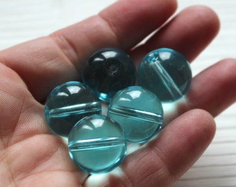 Large 18mm aqua blue glass round beads
