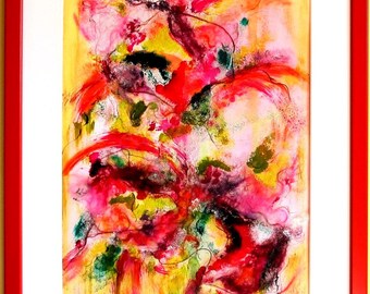Contemporary Original Modern Abstract Painting 21 x 17 in ( 43 x 53 cm ) "Exuberance", texture, mixed media, painting and textile fibers