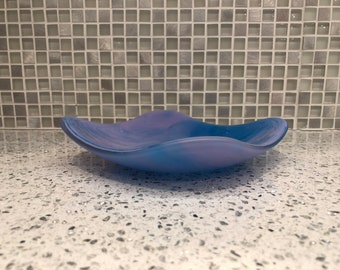 Festive Candy Dish in a Swirled Blue and Lavender Glass - 6" square