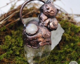 Quartz point with little cat-electroformed Pendant