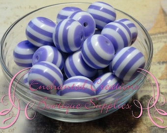 20mm Lavender and White Striped Beads Qty 10
