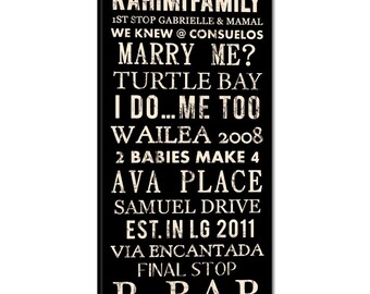 Wedding Family Name Sign Bus Scroll, Subway Art, Tram Scroll, Destination Roll - Distressed Quality Canvas