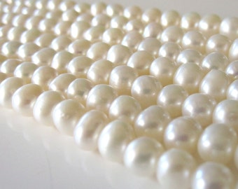 White Freshwater Pearls, White Pearls, White Potato Pearls, Genuine Pearls, Real Pearls, Ivory Pearls, Cream Pearls 5mm Full Strand