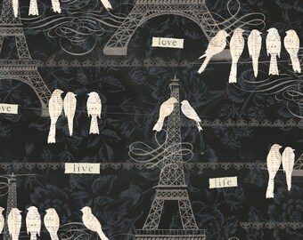1/2 yd French Couture Love Paris Birds by David Textiles Fabric 3512-4C-1