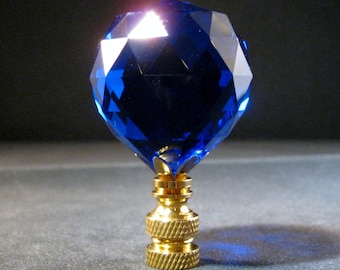 Lamp Finial-Stunning Leaded Crystal Lamp Finial-**DARK BLUE**-Brass Base