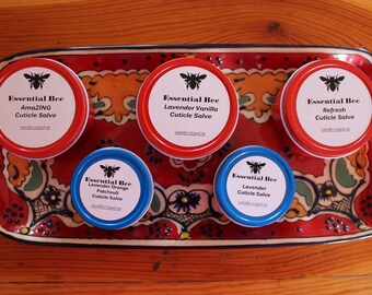 Cuticle Salve in 2- or 4-ounce containers, scented with essential oils, fragrance oils and blends. Also available unscented.