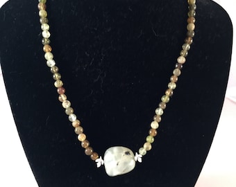 Green tourmaline beaded necklace with green focal bead